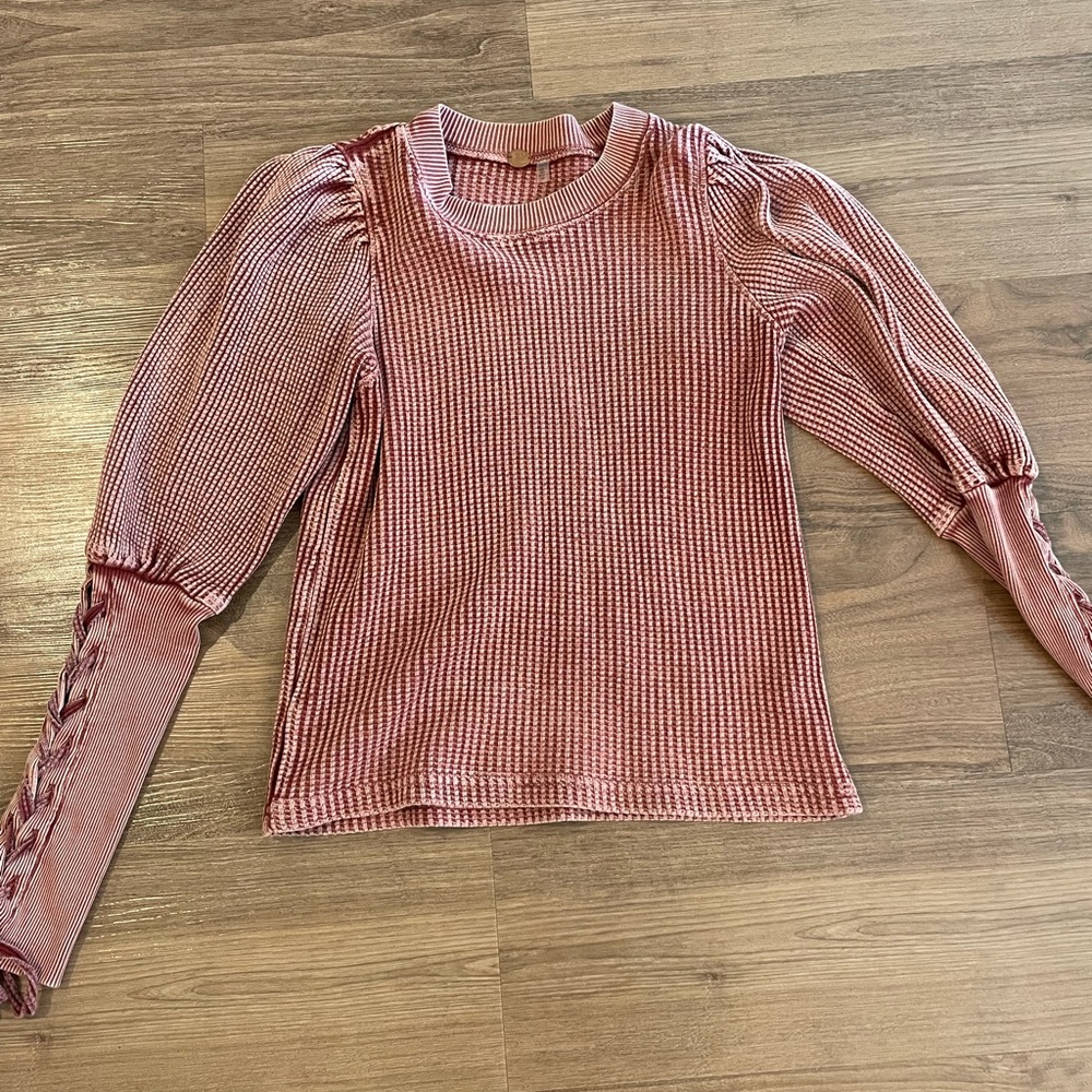 Free People Pink/Maroon Long Sleeve Shirt